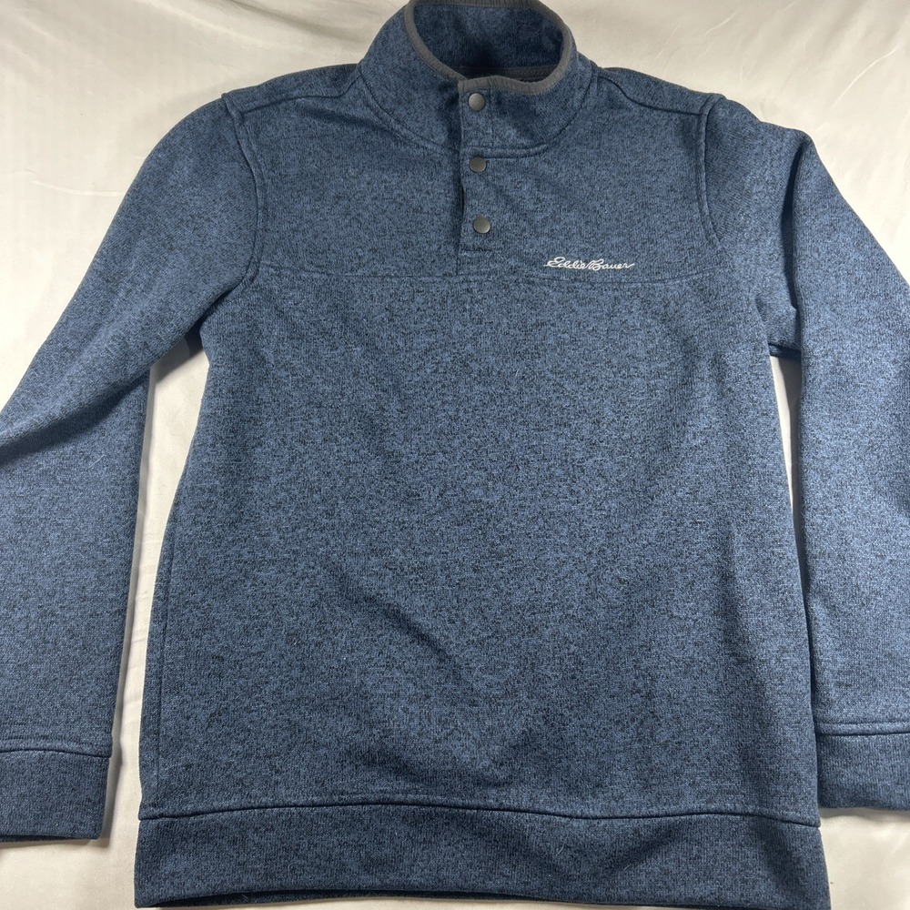 Eddie Bauer Mens Sweatshirt M Blue Heather 1/4 Snap Pullover Fleece 0558